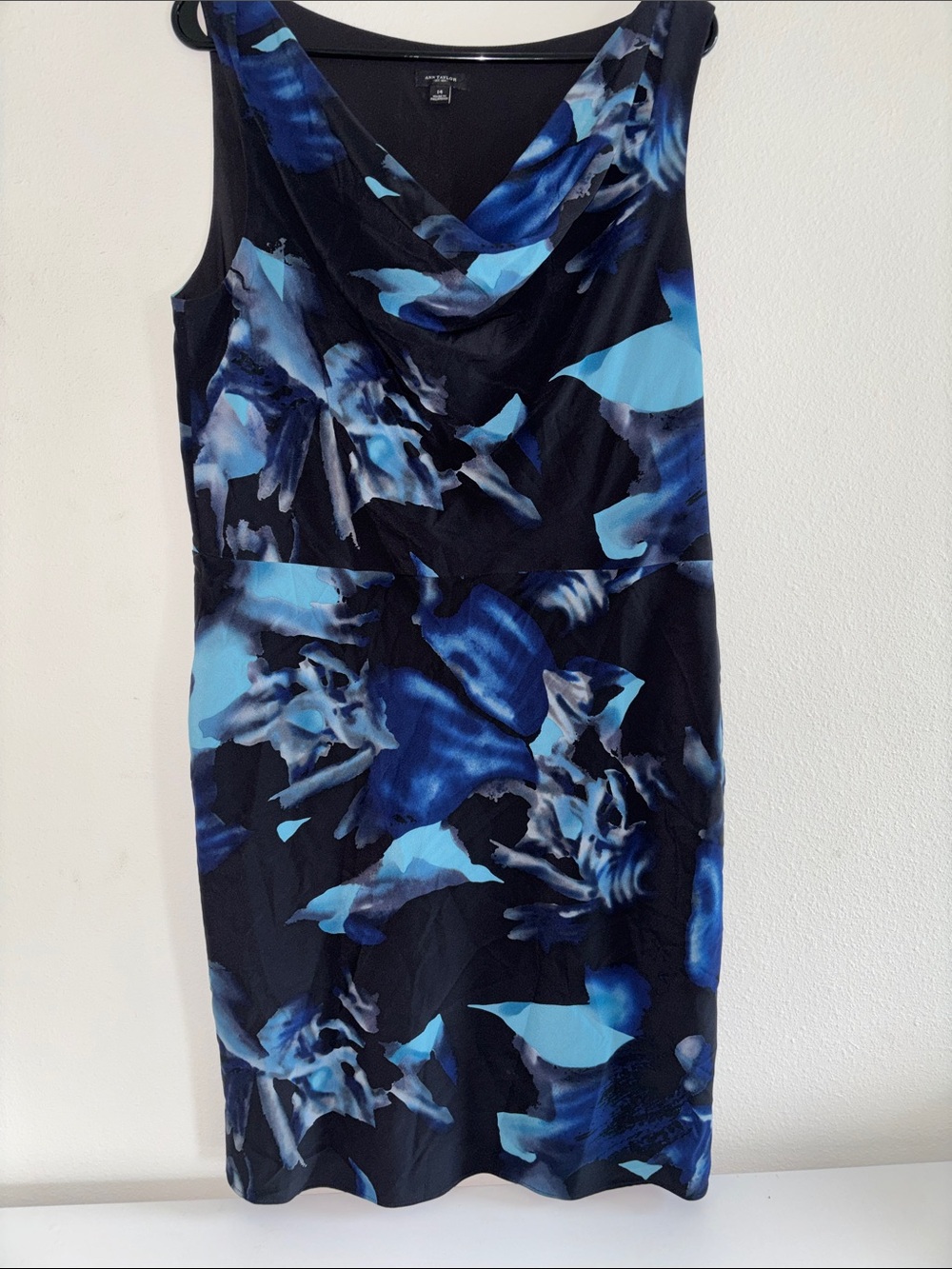 Ann Taylor Black and Blue Floral Cowl Neck Midi Dress